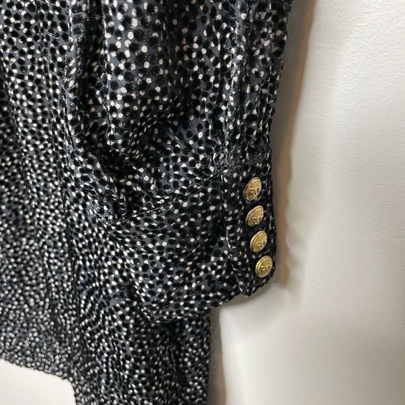 PINKO Mini Dress Women 2 Black Gray Dot Long Sleeve Ruffle Trim Viscose Silk - Picture 11 of 15